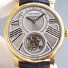 Swiss Made Cartier Rotonde De Cartier Tourbillon YG Leather Strap