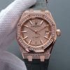 Swiss Made Audemars Piguet JF Royal Oak 37mm 15452 RG Full Paved Diamonds Leather Strap A3120