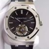 Swiss Made Audemars Piguet TF Royal Oak 41mm Tourbillon SS Black Dial Black Leather Strap