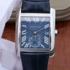 Swiss Made Cartier Tank MC SS Blue Textured Dial Blue Leather Strap