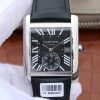 Swiss Made Cartier Tank MC SS Black Textured Dial Black Leather Strap