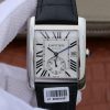 Swiss Made Cartier Tank MC SS Textured White Dial Black Leather Strap