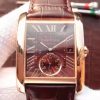 Swiss Made Cartier Tank MC RG Brown Dial RG Mark Brown Leather Strap