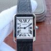 Swiss Made Cartier Tank Solo SS White Dial Black Leather Strap Ronda Quartz