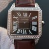 Swiss Made Cartier Santos WH100651 Diamond SS Black Dial Leather Strap A9015