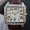 Swiss Made Cartier Santos WH100651 Diamond SS White Dial Leather Strap A9015