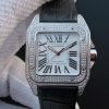 Swiss Made Cartier V6 Santos 100 41mm White Dial Diamond Bezel Black Leather Strap A2824