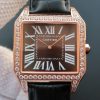 Swiss Made Cartier Santos WH100751 Diamond RG Black Dial Leather Strap A9015