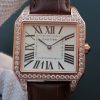 Swiss Made Cartier Santos WH100751 Diamond RG White Dial Leather Strap A9015