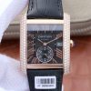 Swiss Made Cartier Tank MC RG Black Textured Dial Diamonds Bezel Leather Strap