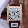 Swiss Made Cartier Tank MC RG White Textured Dial Diamonds Bezel Leather Strap