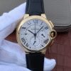 Swiss Made Cartier Ballon Bleu De Cartier Chrono 47mm YG White Dial Leather Strap A8101