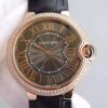 Swiss Made Cartier Ballon Bleu 40mm RG Diamonds Bezel Black Dial Leather Strap MIYOTA9015