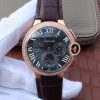 Swiss Made Cartier Ballon Bleu De Cartier Chrono RG Black Dial Diamonds Bezel A8101