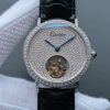 Swiss Made Cartier Tourbillon SS Diamonds Dial&Bezel Leather Strap