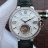 Swiss Made Cartier Ballon Bleu Tourbillon SS Diamond Bezel Black Leather Strap