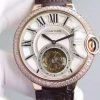 Swiss Made Cartier Ballon Bleu Tourbillon RG Diamond Bezel Brown Leather Strap