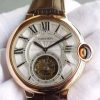 Swiss Made Cartier Ballon Bleu Tourbillon YG Brown Leather Strap