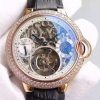 Swiss Made Cartier Ballon Bleu Skeleton Tourbillon Diamond Bezel RG White Dial