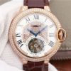 Swiss Made Cartier Ballon Bleu de Cartier Tourbillon RG Paved Diamonds Leather Strap