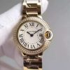 Swiss Made Cartier Ballon Bleu 28mm YG Diamonds Bezel White Dial Bracelet Ronda Quartz