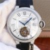 Swiss Made Cartier Ballon Bleu de Cartier Tourbillon SS Full paved Diamonds Leather Strap