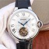 Swiss Made Cartier Ballon Bleu de Cartier Tourbillon SS Leather Strap