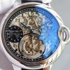 Swiss Made Cartier Ballon Bleu Skeleton Tourbillon Black Dial Black Leather Strap