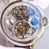 Swiss Made Cartier Ballon Bleu Skeleton Tourbillon White Dial Brown Leather Strap