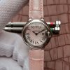 Swiss Made Cartier Ballon Bleu Ladies 28MM White Dial Pink Leather Strap Ronda Quartz