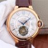 Swiss Made Cartier Ballon Bleu de Cartier Tourbillon RG Leather Strap Diamonds Dial