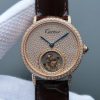 Swiss Made Cartier Tourbillon YG Diamonds Dial&Bezel Leather Strap