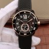 Swiss Made Cartier JJF Calibre De Cartier Diver DLC Black Dial RG Bezel Black Rubber Strap A23J