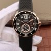 Swiss Made Cartier JJF Calibre De Cartier Diver SS Black Dial RG Bezel Black Rubber Strap A23J