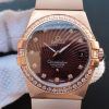 Swiss Made Omega V6 Constellation Diamonds Bezel Brown Textured Dial RG Case A2500