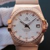 Swiss Made Omega V6 Constellation Diamonds Bezel White Textured Dial RG Case A2500