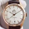 Swiss Made Omega Globemaster Master RG Case White Dial Brown Leather Strap A8901