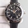 Swiss Made Omega Planet Ocean SS GMT Black Dial Silver Markers Black Rubber Strap A8605