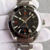 Swiss Made Omega Planet Ocean SS GMT Black Dial Orange Markers SS Bracelet A8605