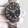 Swiss Made Omega Planet Ocean SS GMT Black Dial Silver Markers SS Bracelet A8605