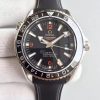 Swiss Made Omega Planet Ocean SS GMT Black Dial Orange Markers Rubber Strap A8605