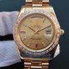 Swiss Made Rolex Day-Date II RG Gold Dial Diamonds Bezel White/Red Crystal Markers RG Bracelet A3255