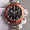 Swiss Made Omega Planet Ocean 45mm Chrono Orange Bezel Black Dial SS Bracelet A7750