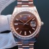 Swiss Made Rolex Day-Date 41mm 218399 RG Brown Dial Diamonds Bezel RG Bracelet A3255