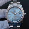 Swiss Made Rolex Day-Date SS Diamonds Bezel Ice Blue Dial Crystal Markers SS Bracelet A3255