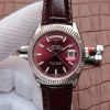 Swiss Made Rolex Day-Date 36mm 118139-L Red Dial Stick Markers Brown Leather Strap A2836