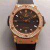 Swiss Made Hublot Big Bang Classic Fusion RG Black Dial Diamonds Bezel Rubber Strap A2824