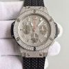 Swiss Made Hublot Big Bang Full Pave Chrono Diamonds Dial Black Rubber Strap A7750