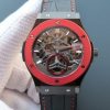 Swiss Made Hublot Classic Fusion Tourbillon 45mm TF Red Bezel Skeleton Dial Black Gummy Strap A23J