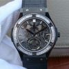 Swiss Made Hublot Classic Fusion Tourbillon 42mm TF SS PVD Diamonds Bezel Skeleton Dial Gummy Strap A23J